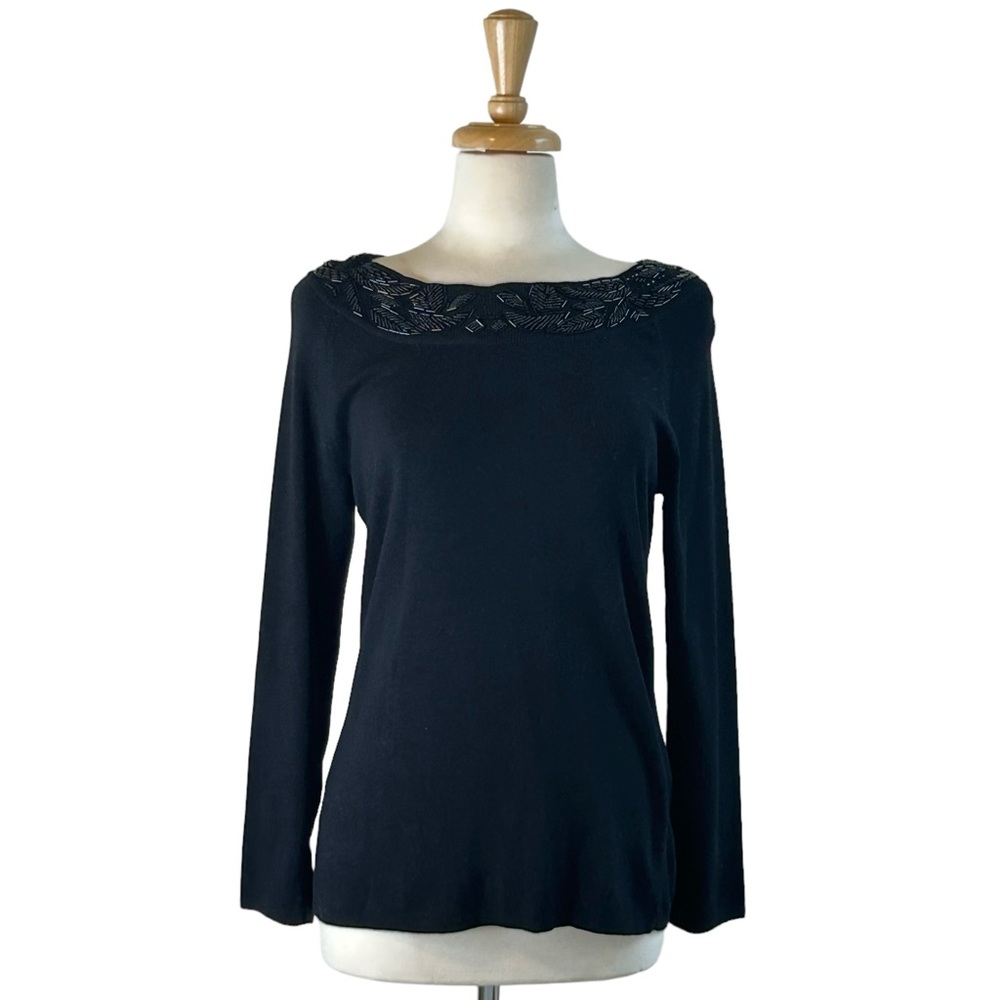 CYRUS by NORDSTROM Sweater Black Knit Beaded XL extra large Scoop Neck